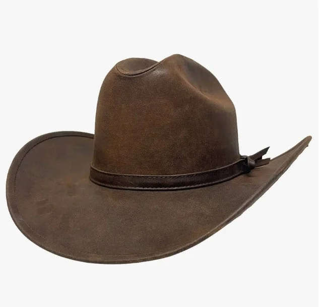 Beanie Hat-Gorge Brown Cattleman Leather Cowboy Hat