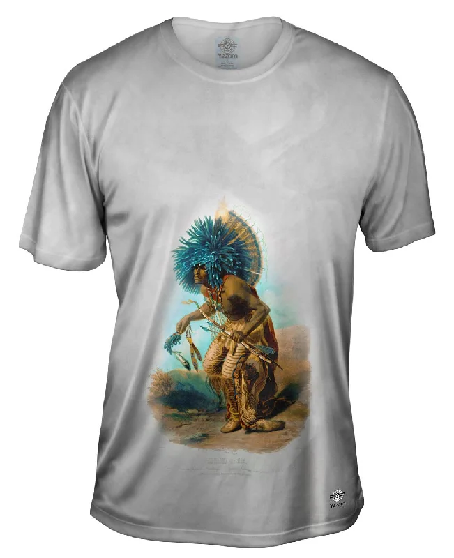 Motivational T-shirt-Karl Bodmer - "Moenitarri warrior in the costume of the dog danse" (1840)