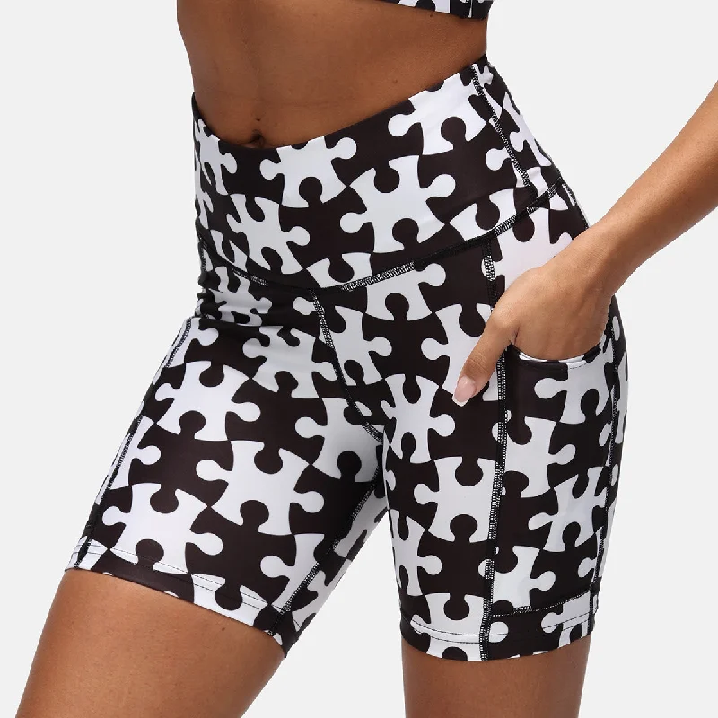 Bermuda Shorts-Monochrome Jigsaw Running Shorts