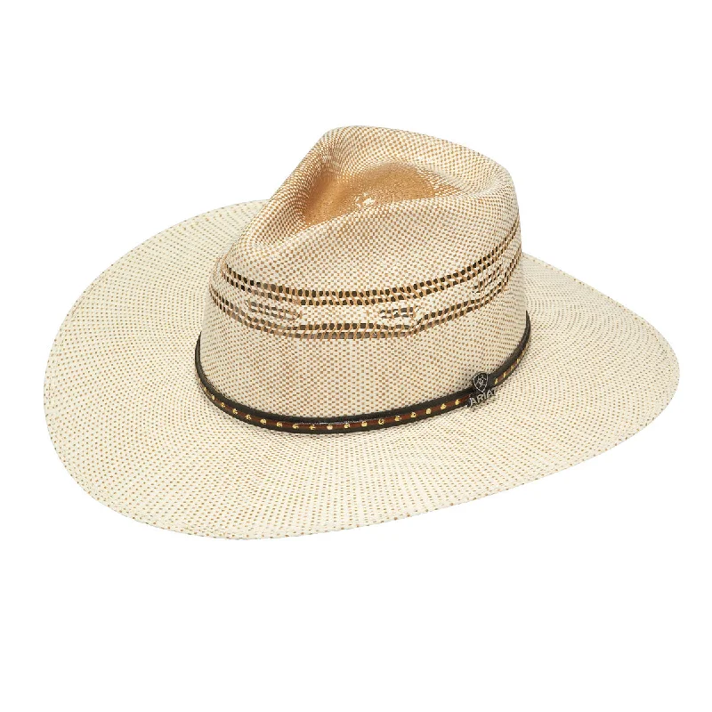 Custom Knit Hat-M&F Ariat Bangora Ivory/Tan Indiana Tear Drop Shantung Hat A73198