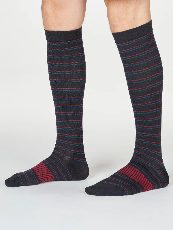 Fashion Compression Socks-PERRY STRIPE FLIGHT SOCKS - WINE RED