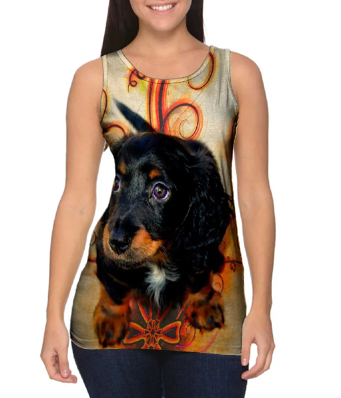 Premium Tank With Design-Longhair Dachshund Puppy