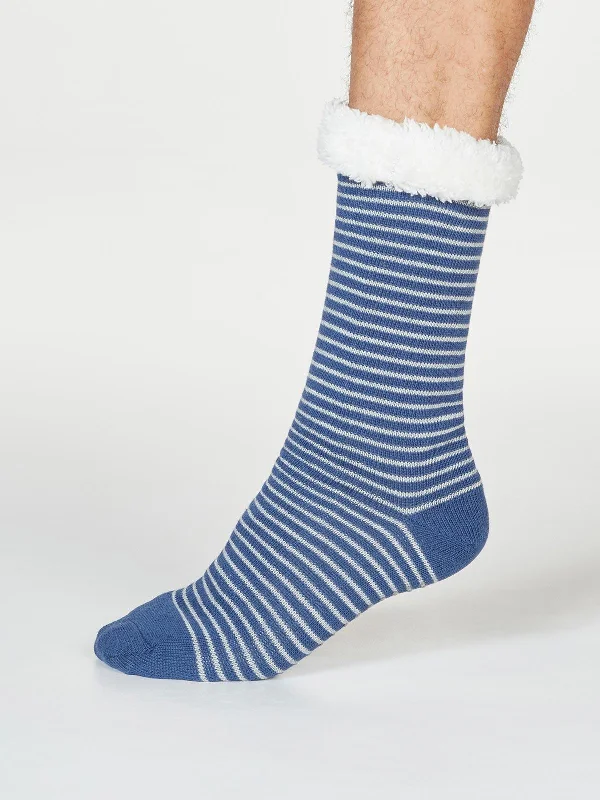 Bamboo Socks-Blaise Stripe Cabin Socks - Blue Slate