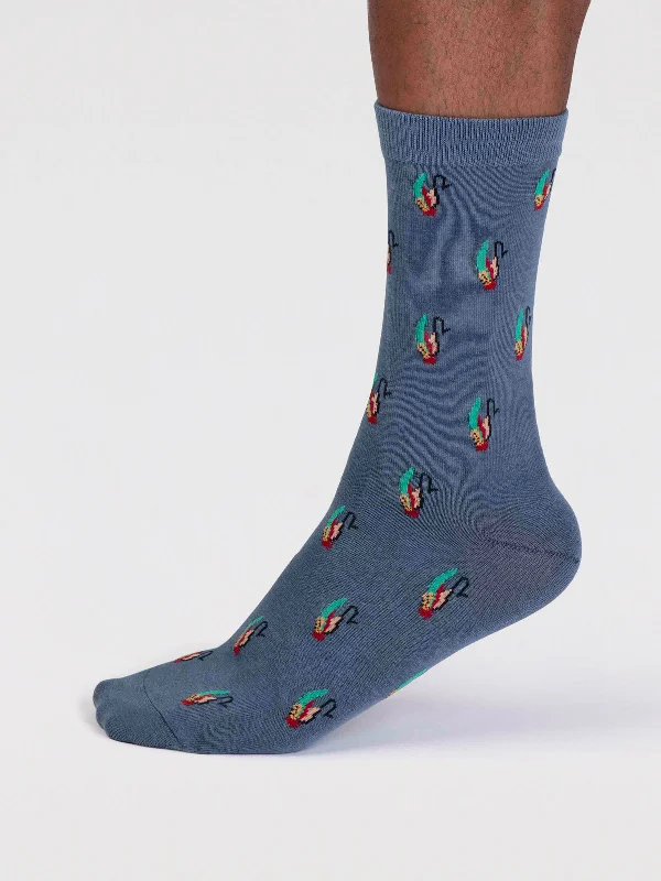 Funny Socks-Finley Organic Cotton Fly Fishing Socks - Misty Blue