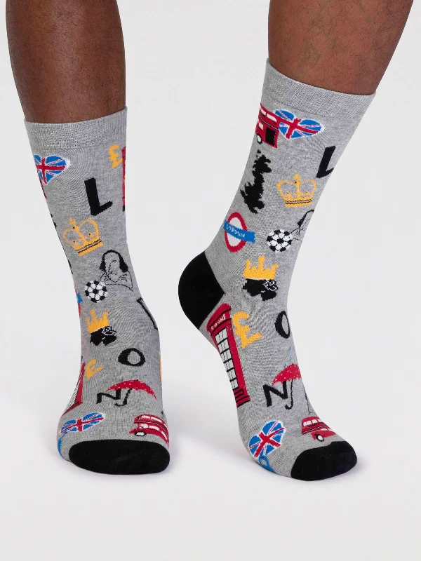 Funny Socks-Will Men's Organic Cotton London Socks - Grey Marle