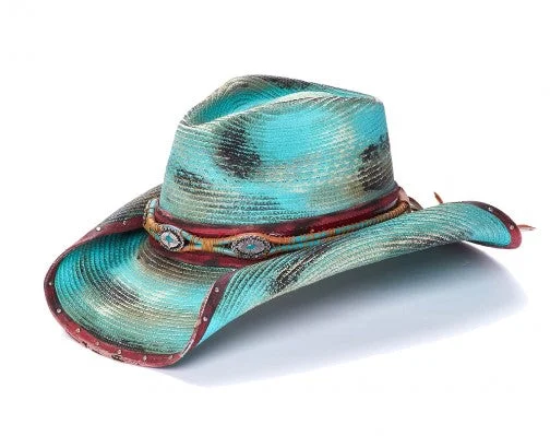 Stylish Fedora-California Hat Co CA-1-2048 Seattle Jackpot Turquoise Straw Western Hat