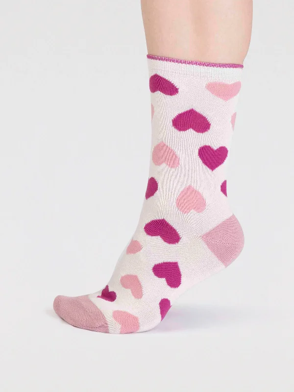 Bamboo Fiber Socks-Haddie Bamboo Love Heart Socks - Stone White