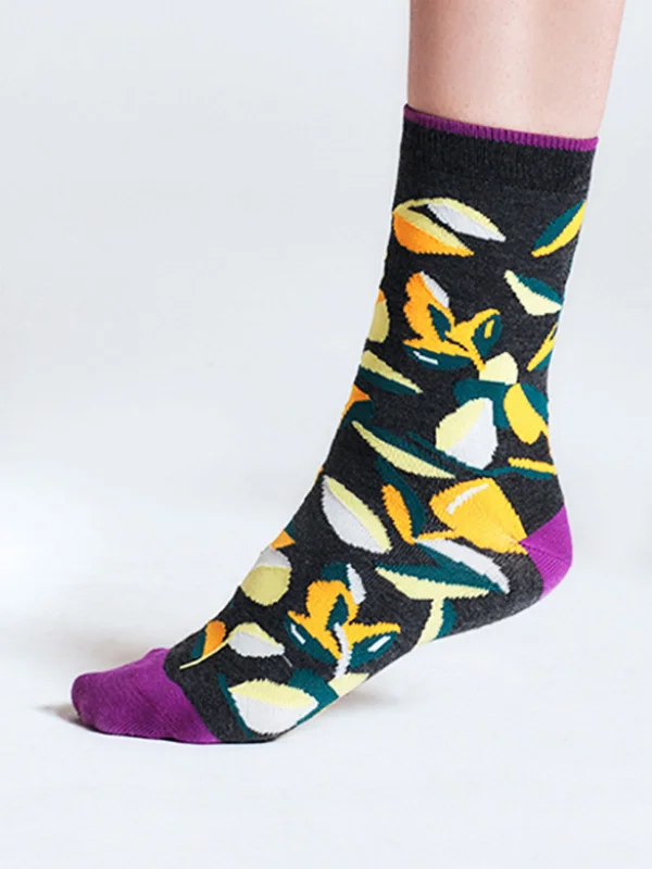 Knee-high Sports Socks-Isabel Floral Bamboo Socks - Grey