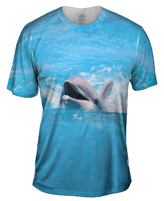 Trendy Print T-shirt-Swimming Dolphin