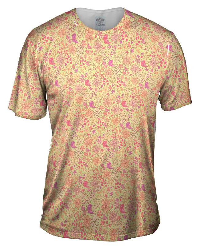 Unique Print T-shirt-Tribal Birds And The Trees Pink Purple