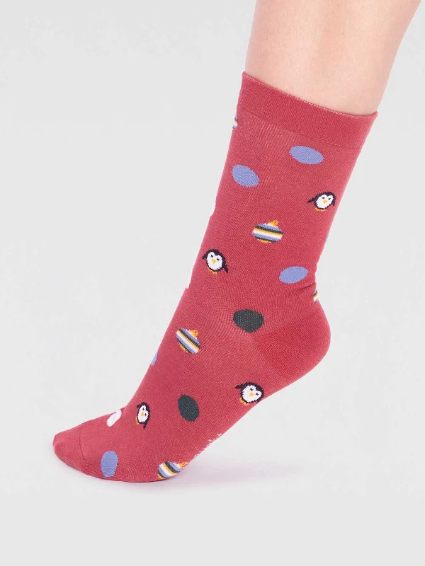 Dressy Socks-Neva Bamboo Penguin Sock - Brick Red