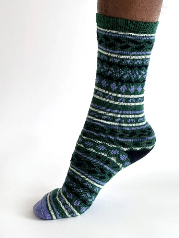 Fashion Socks-Erskine Fair isle Wool Socks - Dark Green