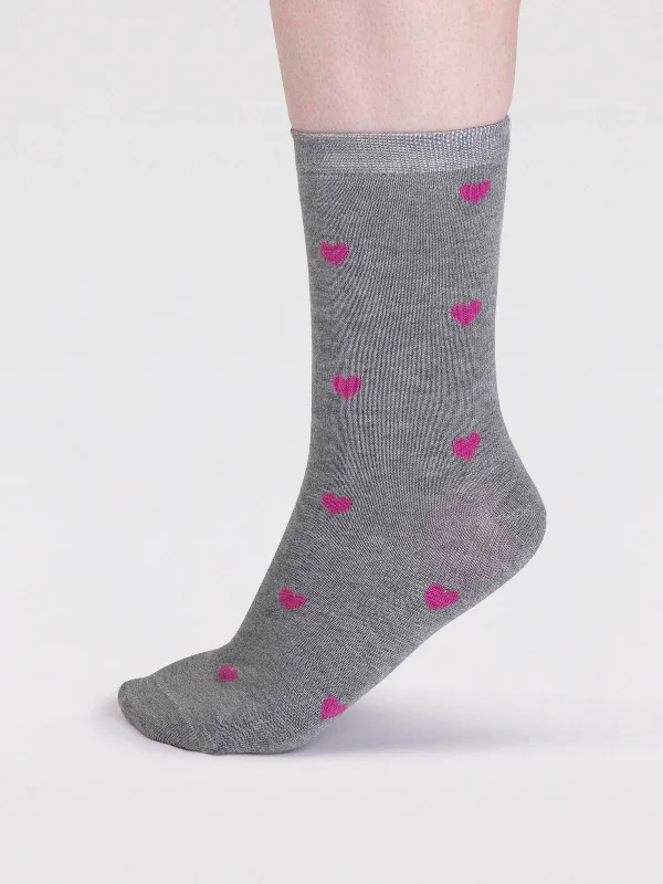 Winter Socks-Haddie Bamboo Love Heart Socks - Grey Marle