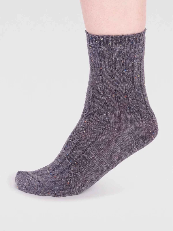 Gym Socks-Ryleigh Ribbed Wool Blend Fleck Socks - Grey Marle