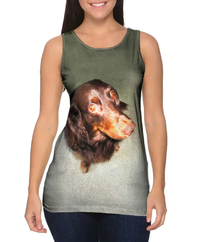 Custom Workout Tank-Long Haired Dachshund Glare