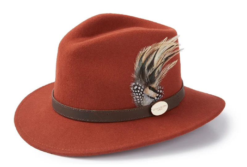 Golf Cap-The Suffolk Fedora in Cinnamon (Fawn Feather)