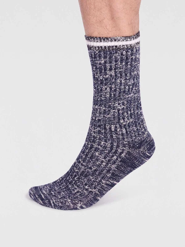 Women's Athletic Socks-Phillip Organic Cotton Fleck Socks - Navy