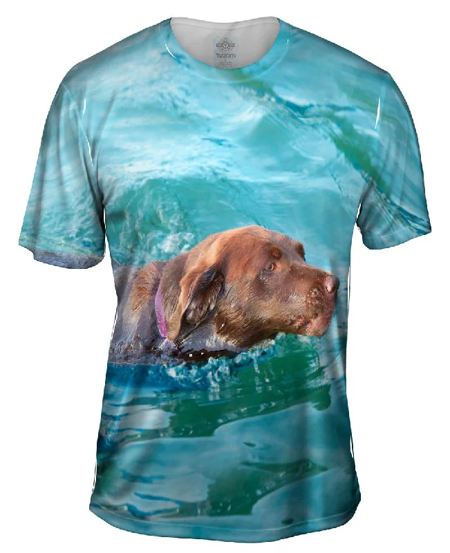 Floral Print T-shirt-Swimming Chocolate Lab