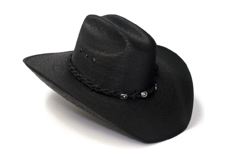 Iconic Hat-PAL-17 Black Palm Straw Western Cattleman Hat