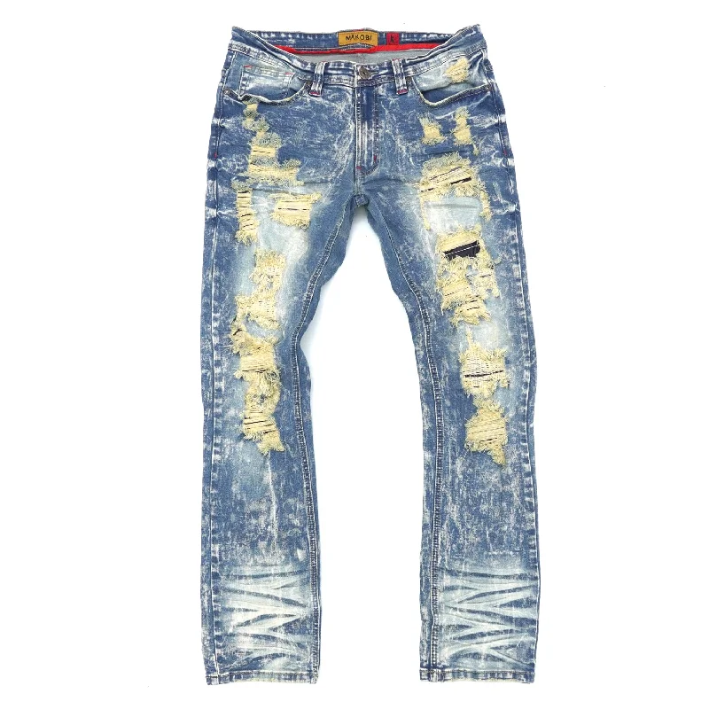 Patterned Jogger Pants-M1928 All Over Shredded Jeans - Dirt Wash