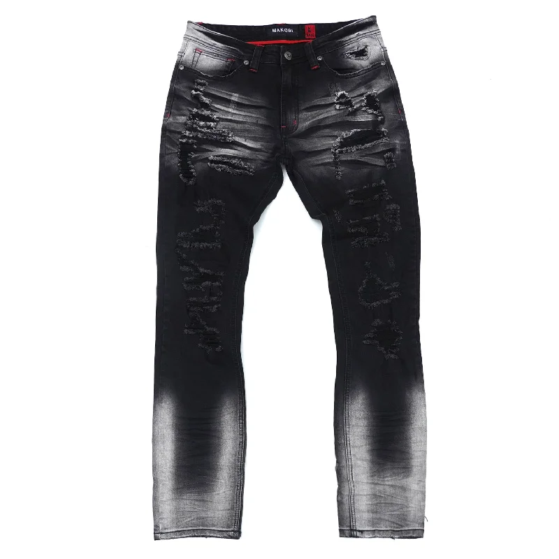 Professional Pants-M1928 All Over Shredded Jeans - Black Wash