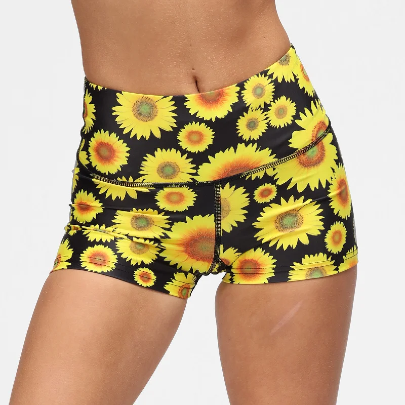 Running Shorts For Women-Sunflowers TikiBooty Shorts