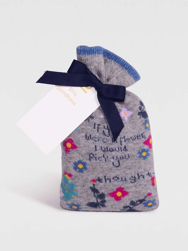 Antibacterial Socks-Viola Organic Cotton Floral Socks In A Bag - Grey Marle