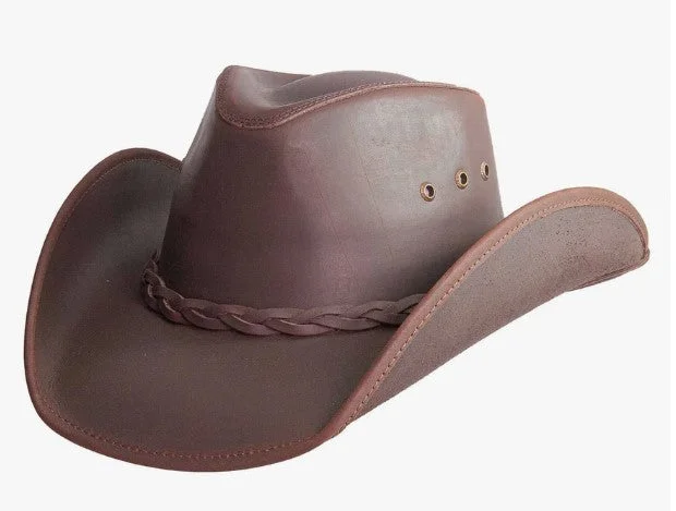 Adventure Cap-Hollywood Brown Pinch Front Leather Cowboy Hat