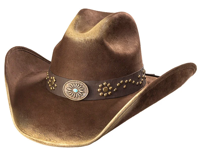 Straw Hat-Western Express CL-98 Suede Like Hat - Sunburst Concho - Brown & Camel