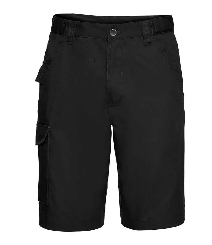 Plaid Shorts-Russell Workwear Poly/Cotton Shorts | Black