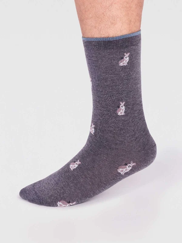 Ribbed Socks-Jamal Organic Cotton Animal Socks - Dark Grey Marle