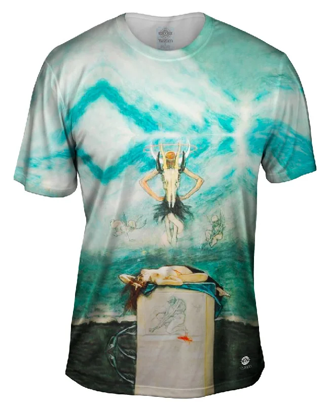 Neon Print T-shirt-Felicien Rops - "The Sacrifice from The Satanic Ones" (1882)