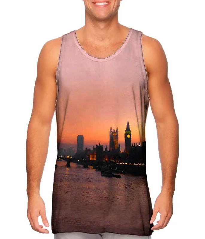 Slim Fit Tank-London Eye At Dusk Night