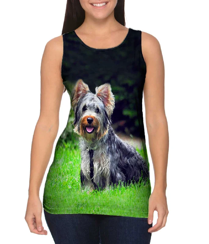 High-neck Tank Top-Long Hair Yorkie Loves The Yard