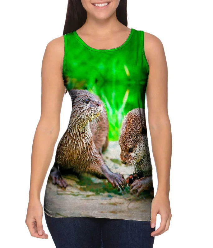 V-neck Tank-Manicure Asiatic Otters