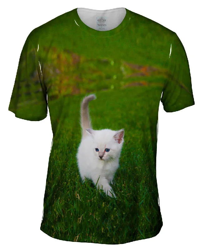 Trendy Print T-shirt-White Lawn Kitty Cat