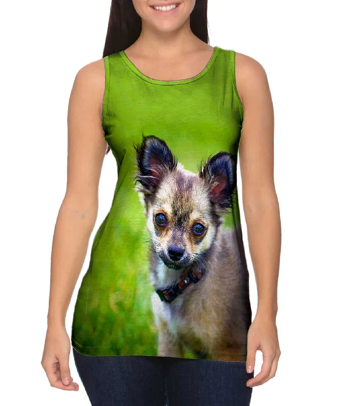 Slim Fit Sleeveless Top-Longhaired Chihuahua