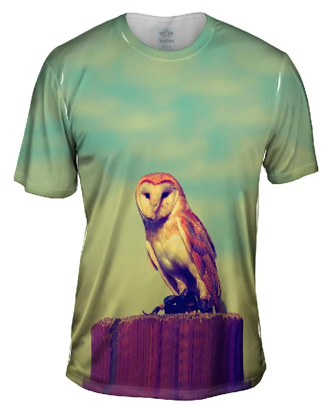 Casual Graphic T-shirt-Watching Owl