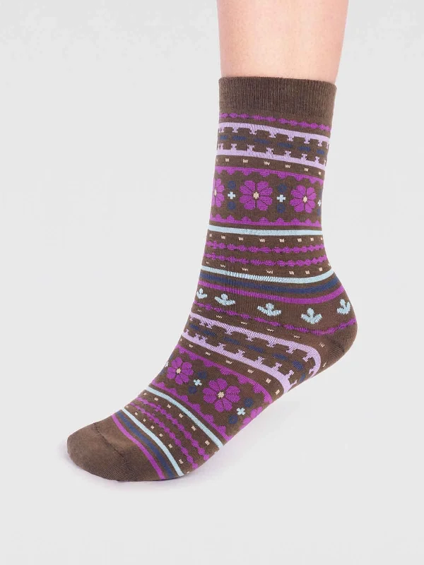 Hiking Wool Socks-Waverly Organic Cotton Pattern Socks - Moss Green