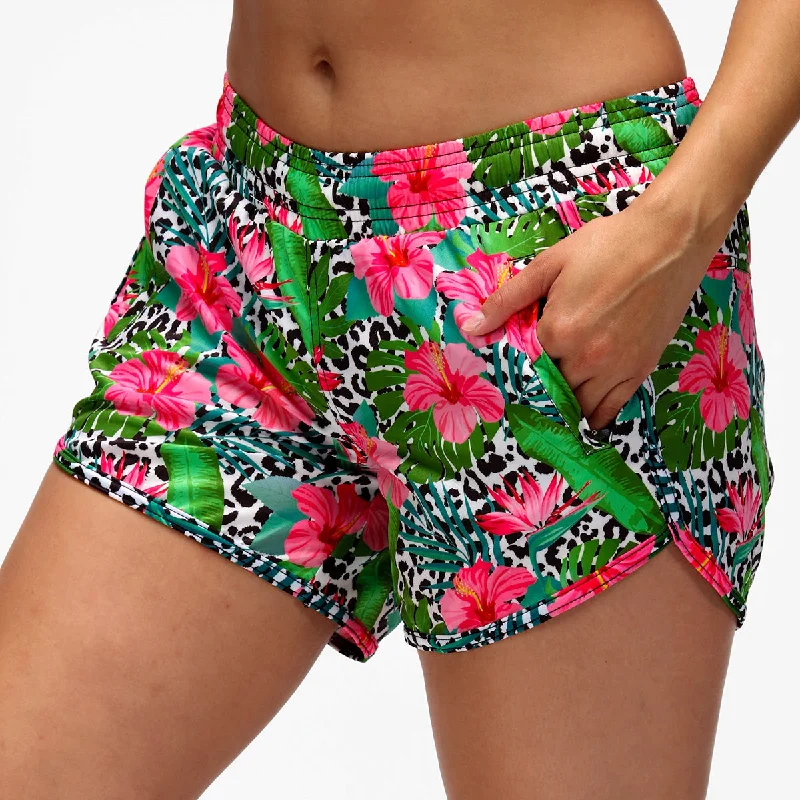 Hipster Shorts-Hibiscus Loose  Fit Workout Shorts