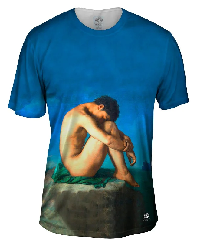 Colorful Graphic T-shirt-Jean-Hippolyte Flandrin - "Jeune homme nu assis sur le bord de la mer" (1836)