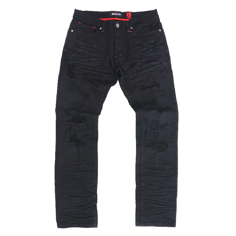 Running Compression Pants-M1928 All Over Shredded Jeans - Black/Black