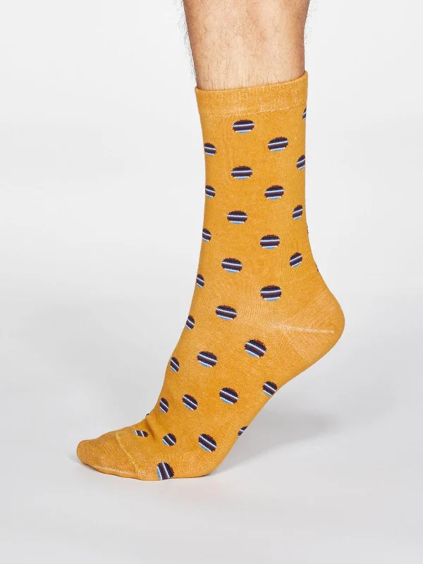 Holiday Socks-Grayson Spot Stripe Socks - Mustard Yellow