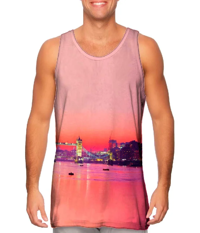 Mesh Back Tank-London Thames Sunset Panorama