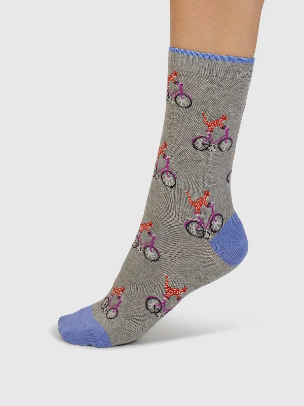 Thick Winter Socks-Dilloyn Cat And Bike Organic Cotton Socks - Mid Grey Marle