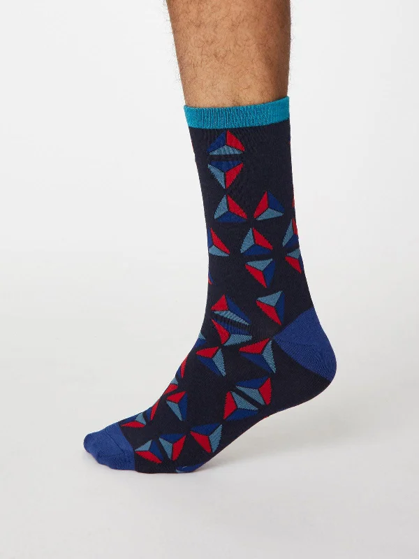 Cotton Socks-Geometrico Socks - Dark Navy