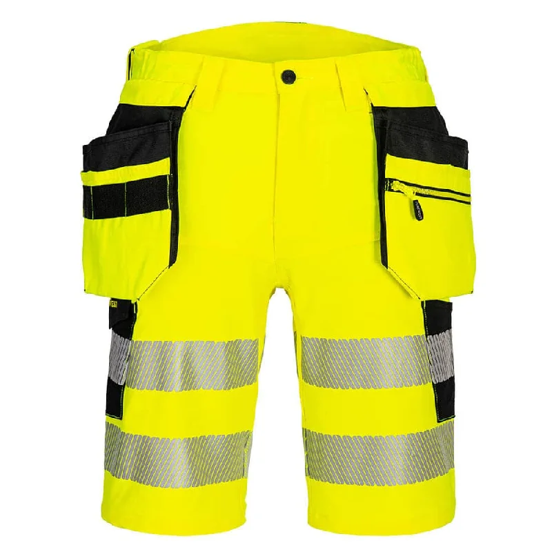 Women’s Shorts-Portwest DX446 DX4 Hi-Vis Detachable Holster Pocket 4-Way Stretch Shorts