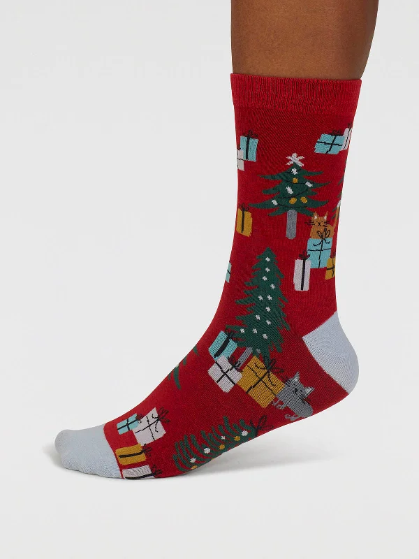 Compression Socks-Jemila Christmas Organic Cotton Socks - Poppy Red