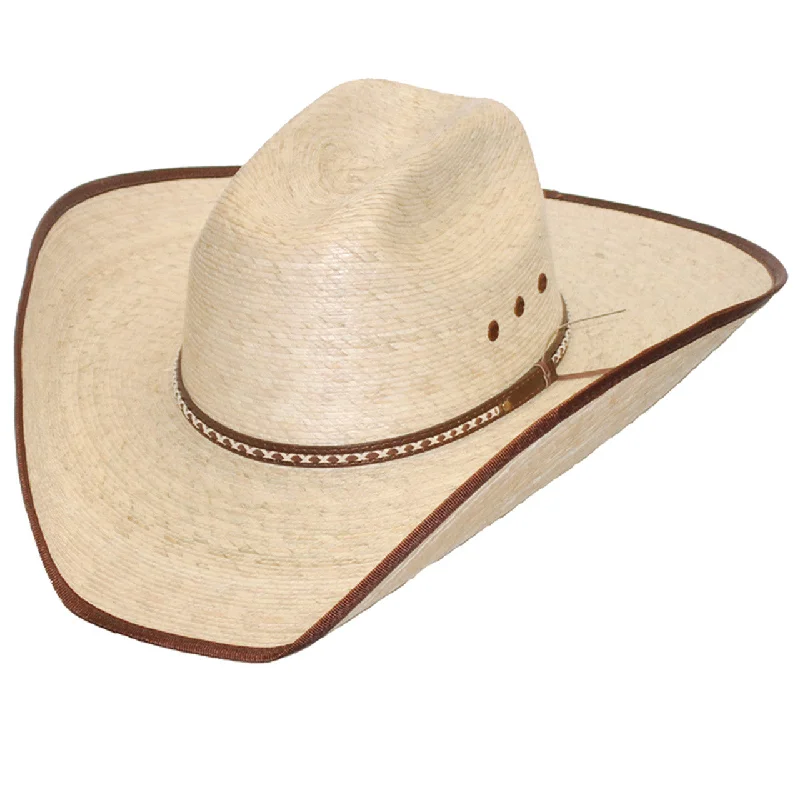 Vintage Hat-Pal-12 Palm Straw Western Cattleman Hat with Brown Trim