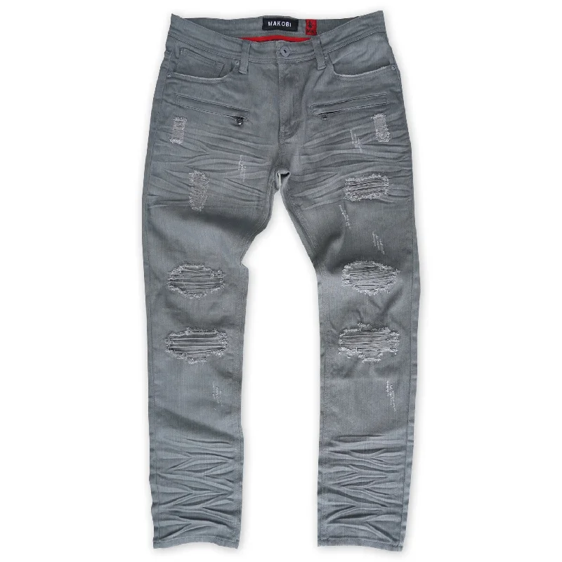 Trousers Pants-M1925 Rochester Coded Shredded Jeans - Gray